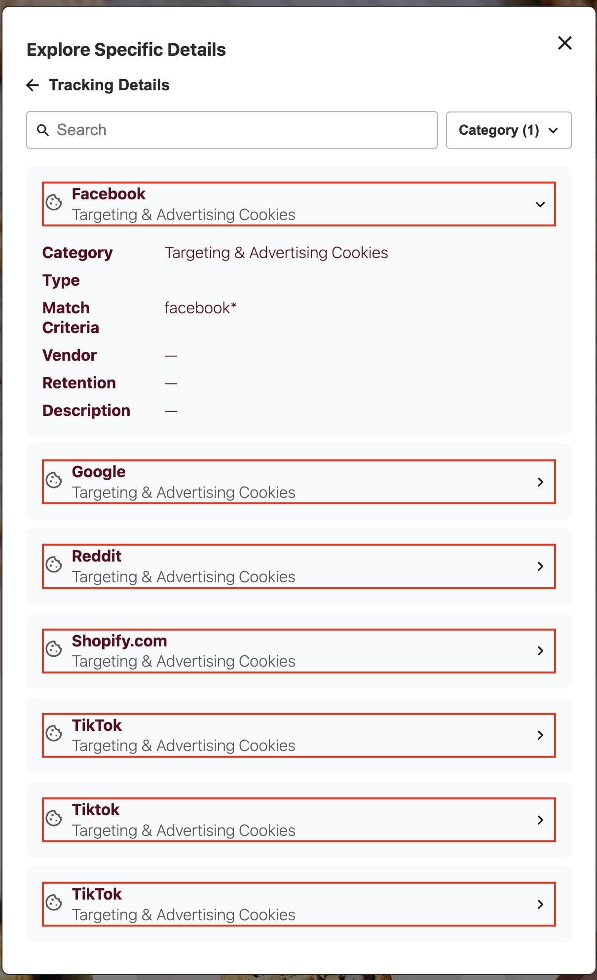 DG Tracking Details Item Header