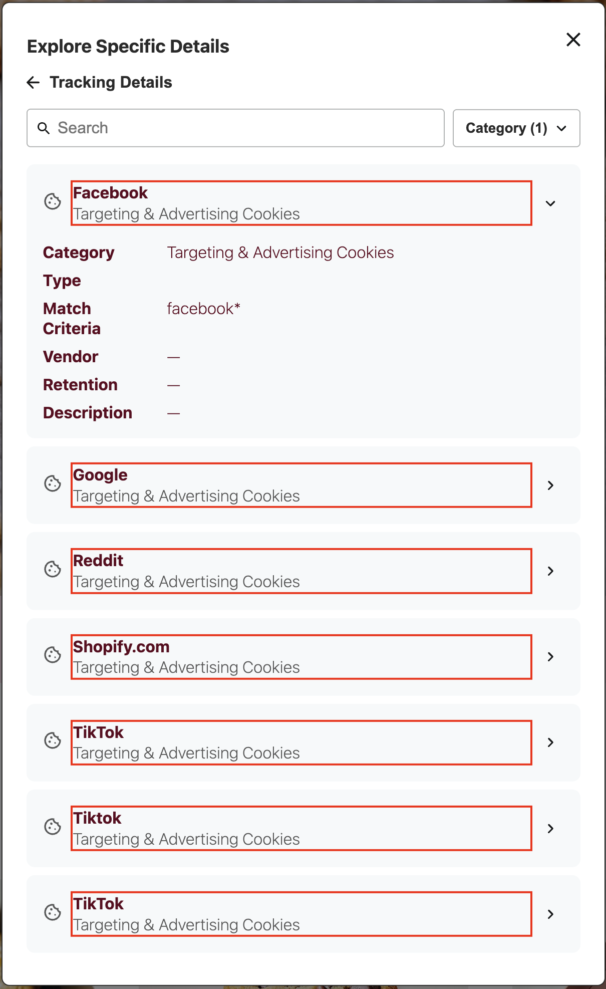 DG Tracking Details Item Header Text Container