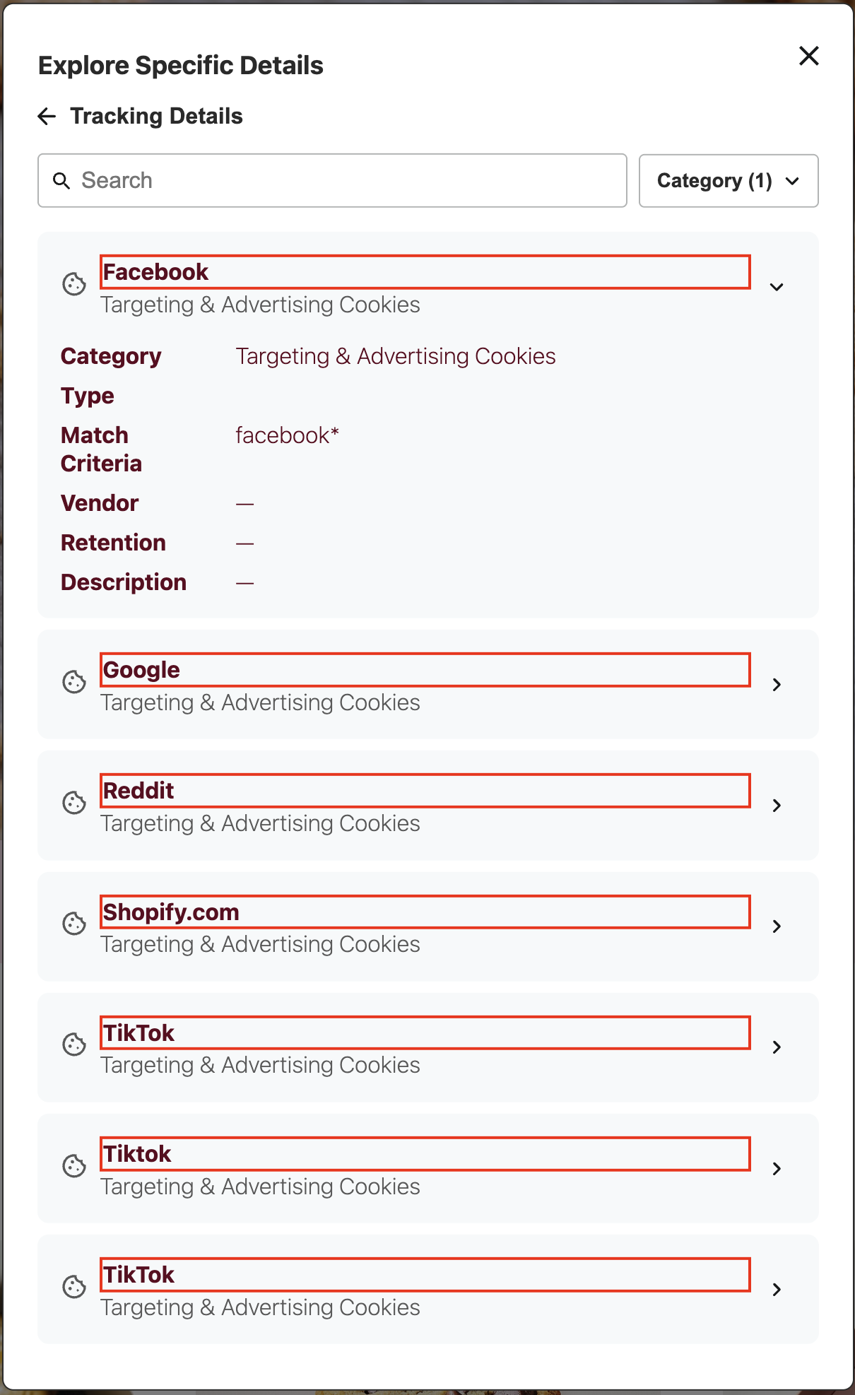 DG Tracking Details Item Header Title