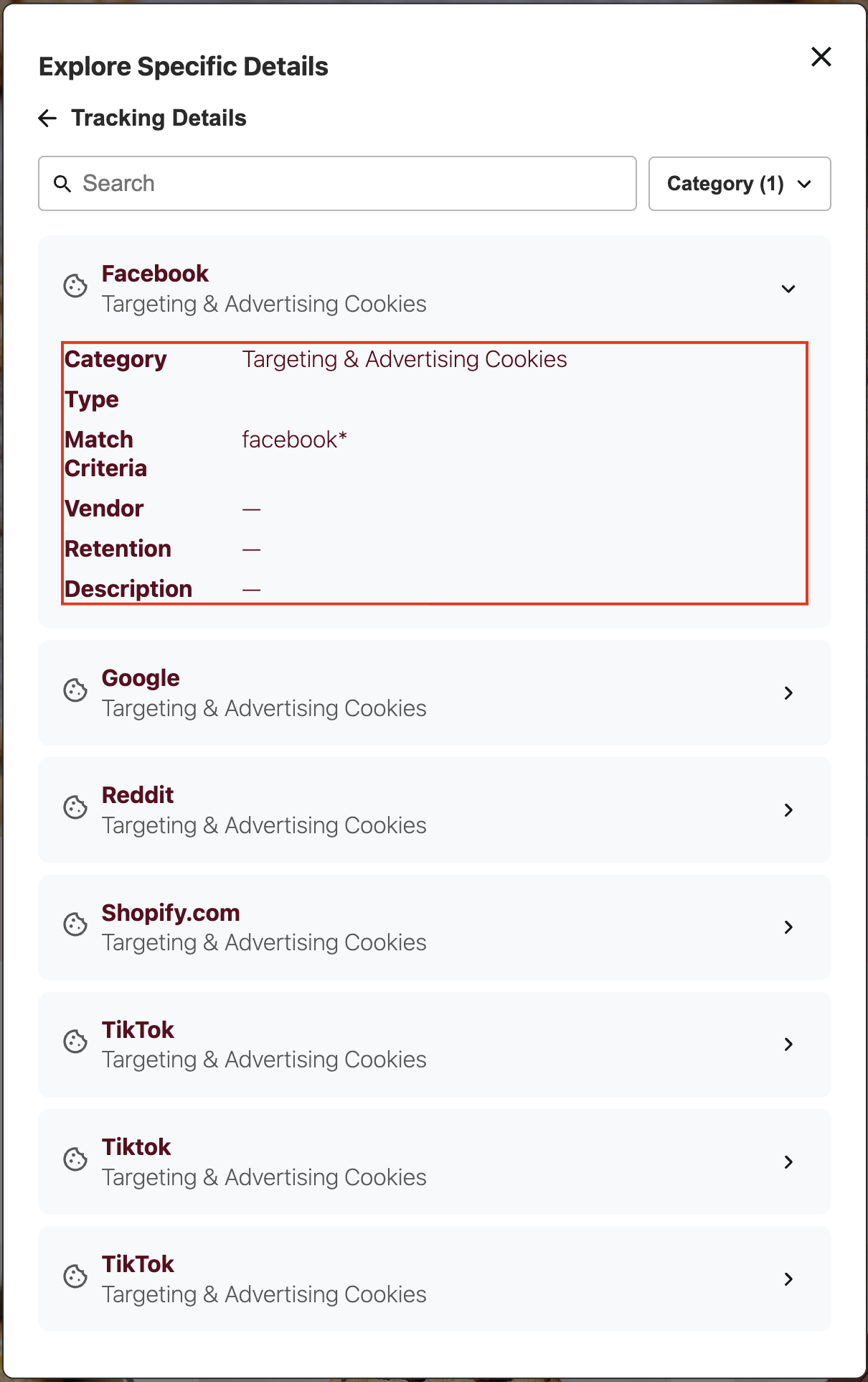 DG Tracking Details Item Collapsible
