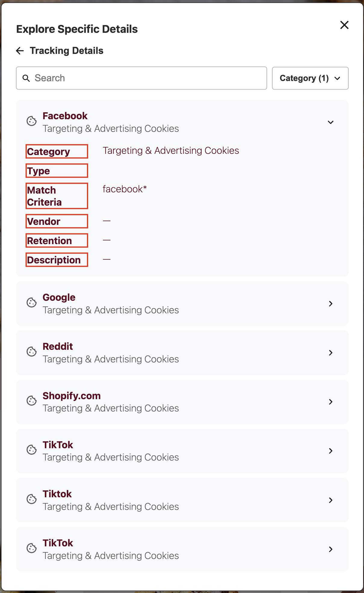 DG Tracking Details Item Collapsible Label