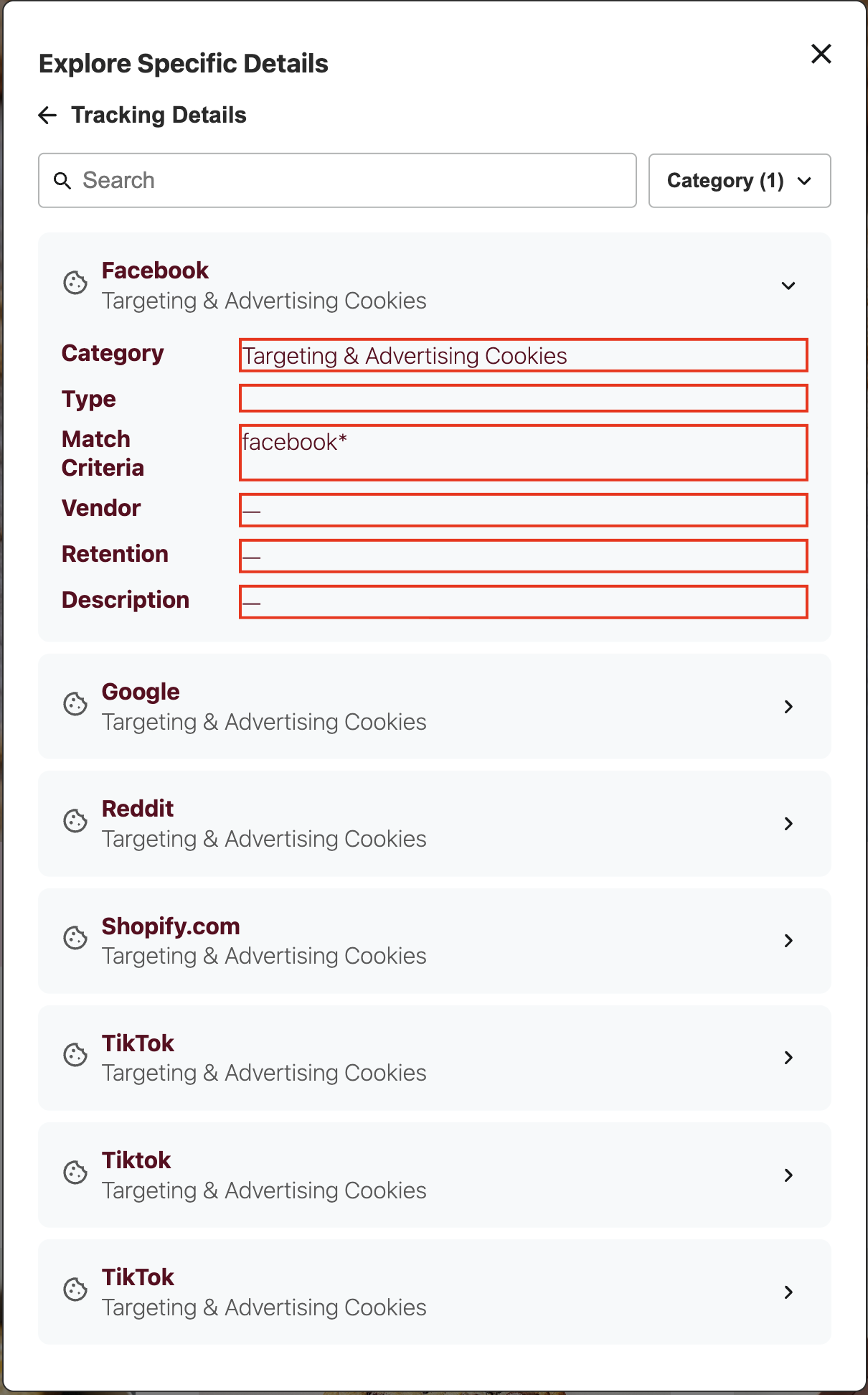 DG Tracking Details Item Collapsible Value