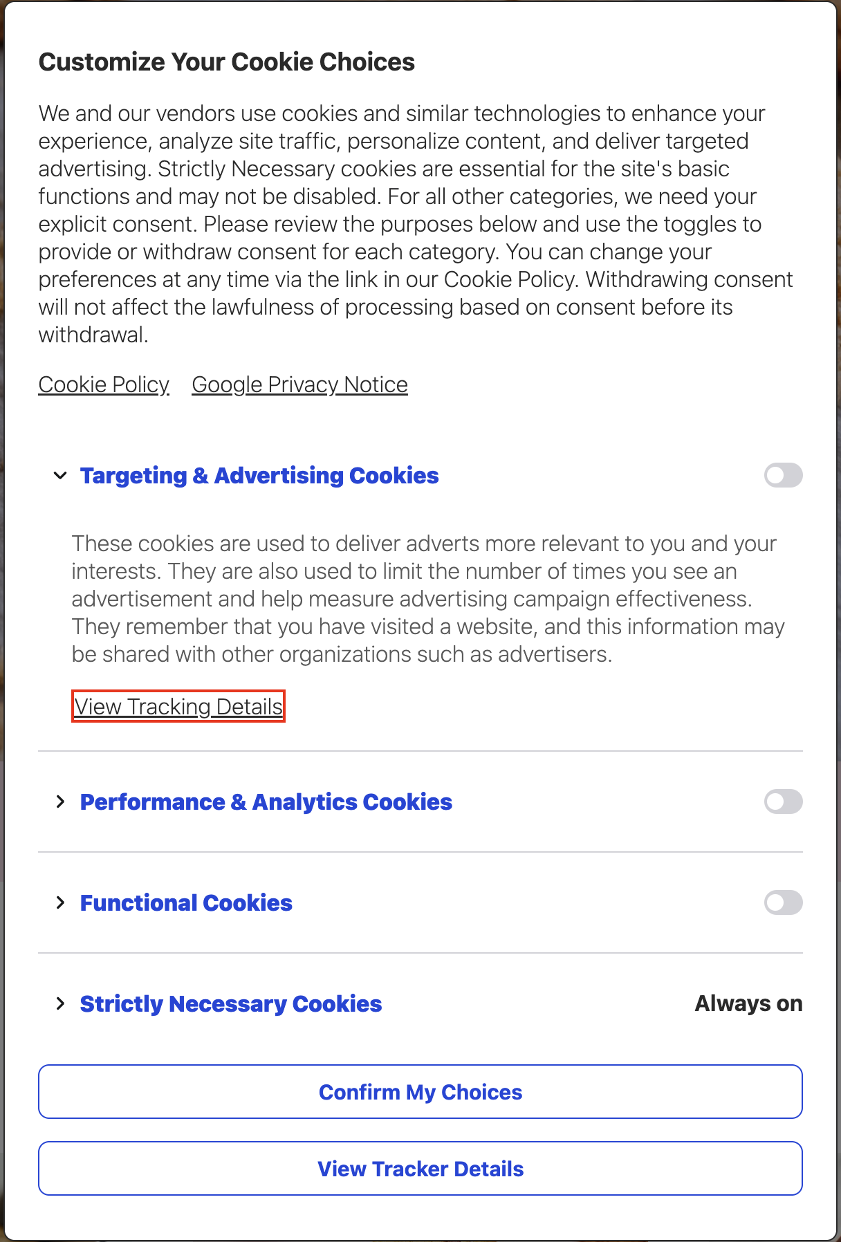 DG Main Content Policy Option Tracking Details Link