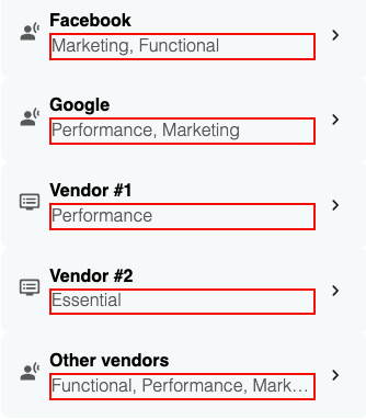 DG Tracking Details Categories