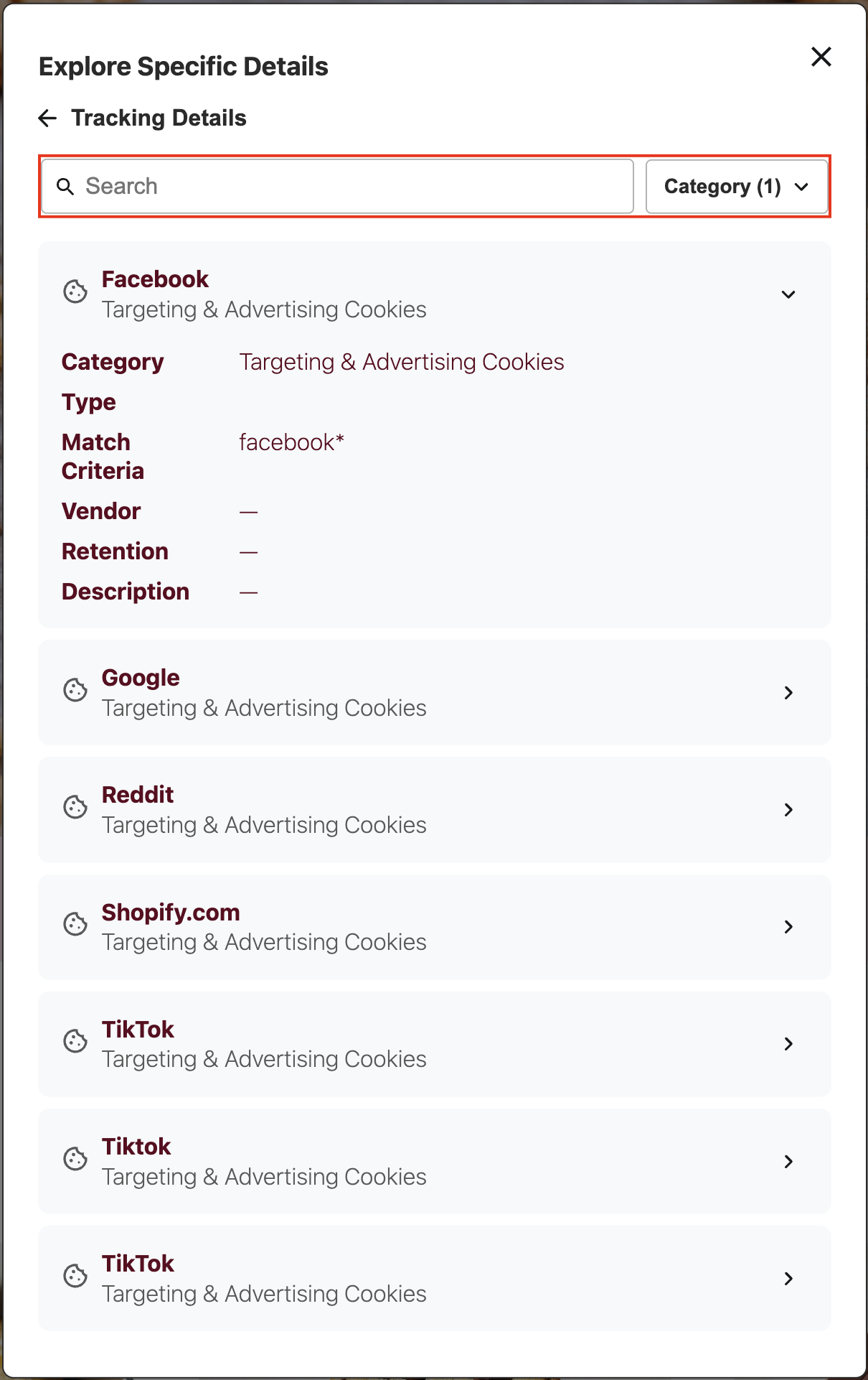 DG Tracking Details Filters