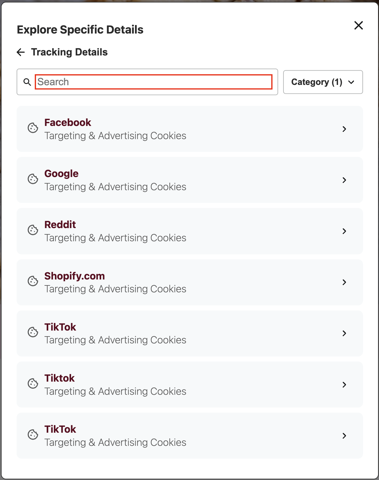 DG Tracking Details Search Input