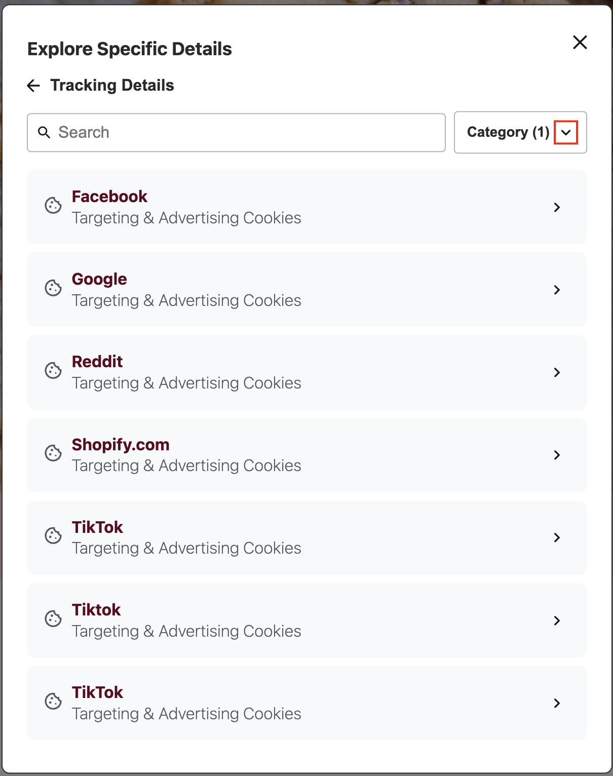 DG Tracking Details Category Dropdown Icon