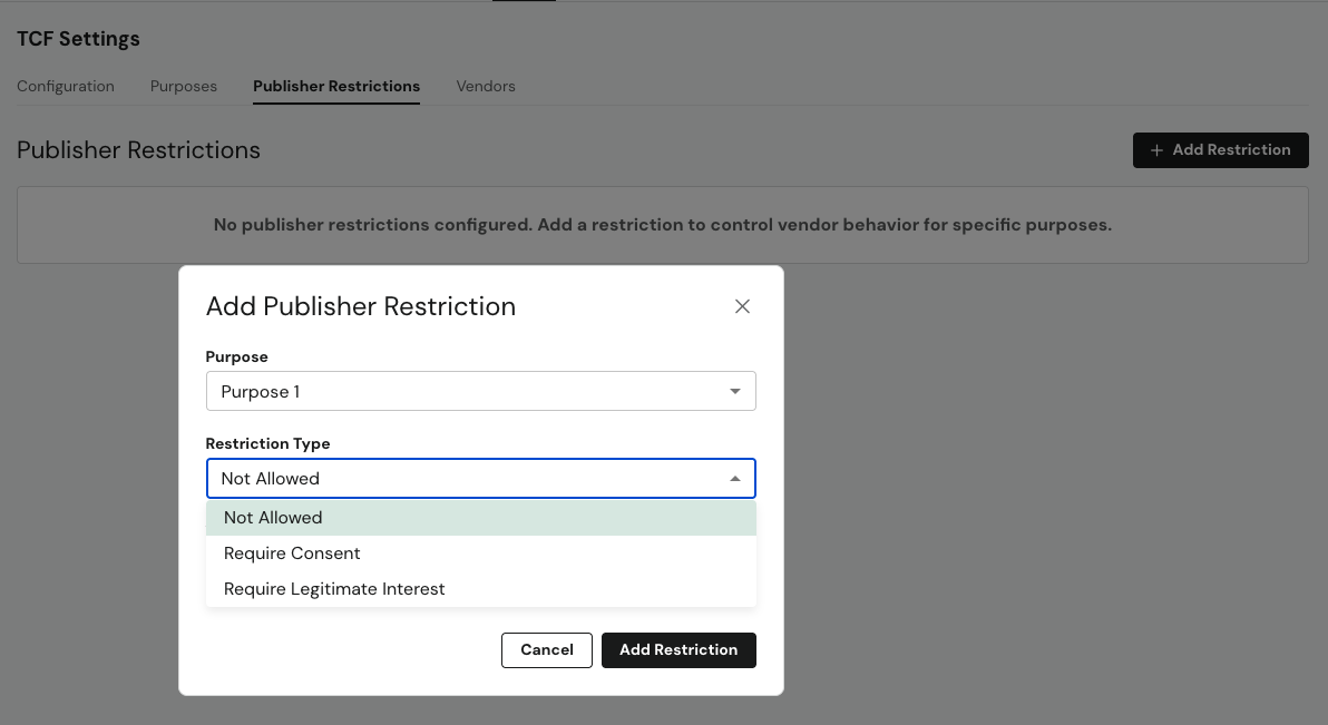 TCF Publisher Restrictions