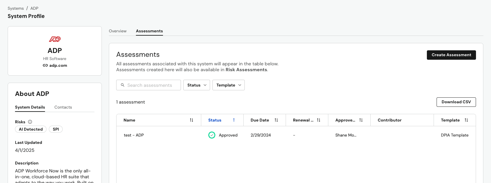 Example Assessments Page