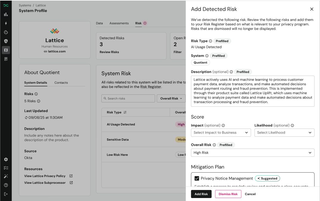 Add detected risk drawer