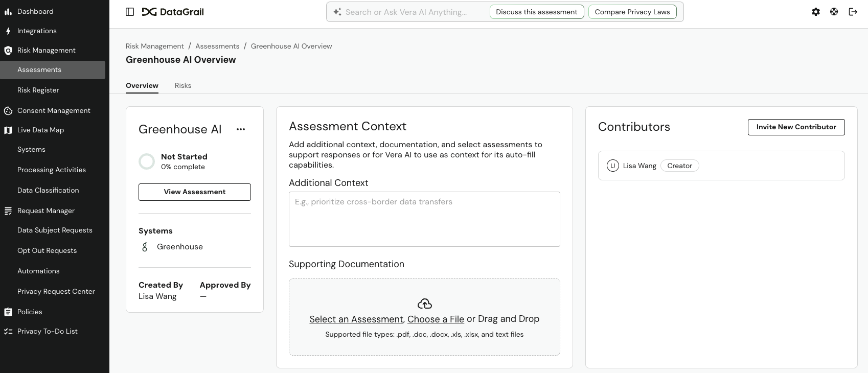Assessment Context panel on the Assessment Overview page