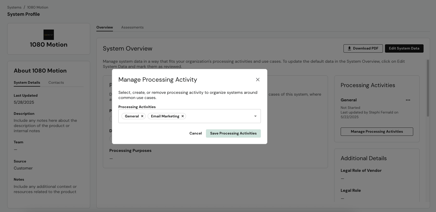 Manage Processing Activities