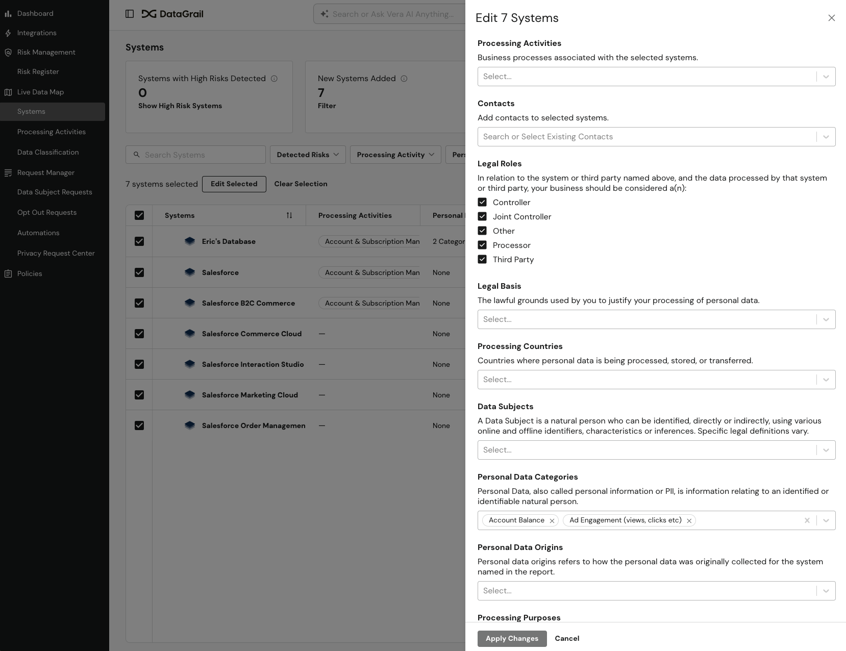 Bulk edit panel showing available fields