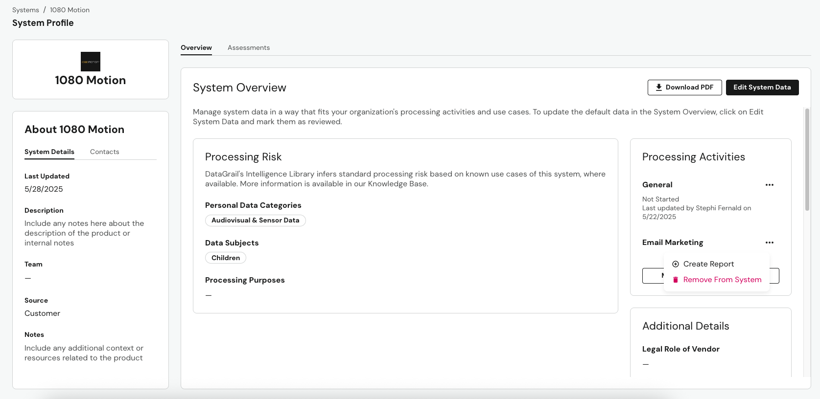 Create Processing Activity Report