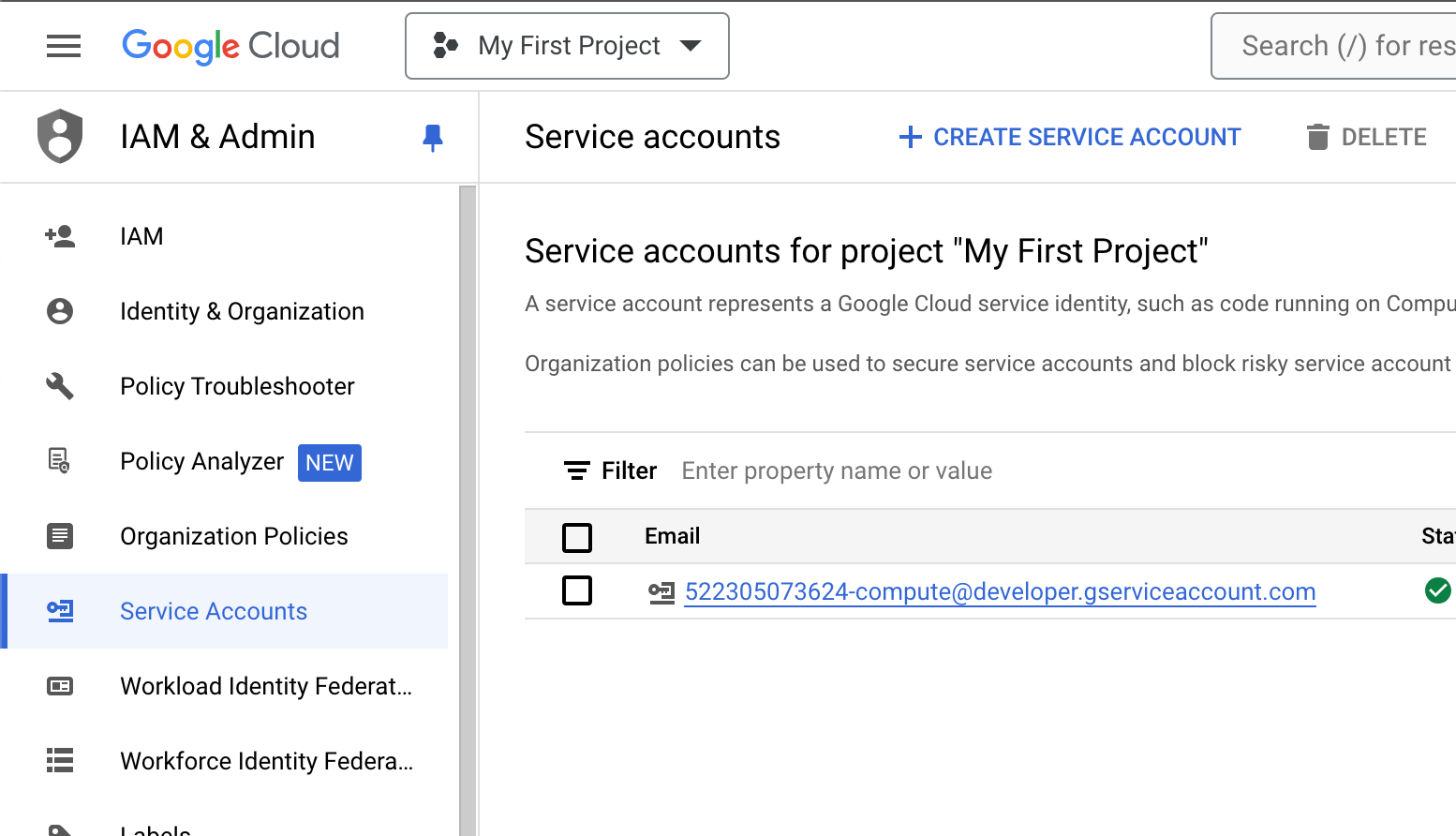 Create Service Account