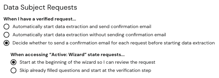 Data Subject Requests Settings