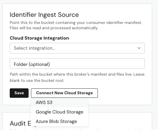 Connecting a new cloud storage bucket for the identifier ingest source