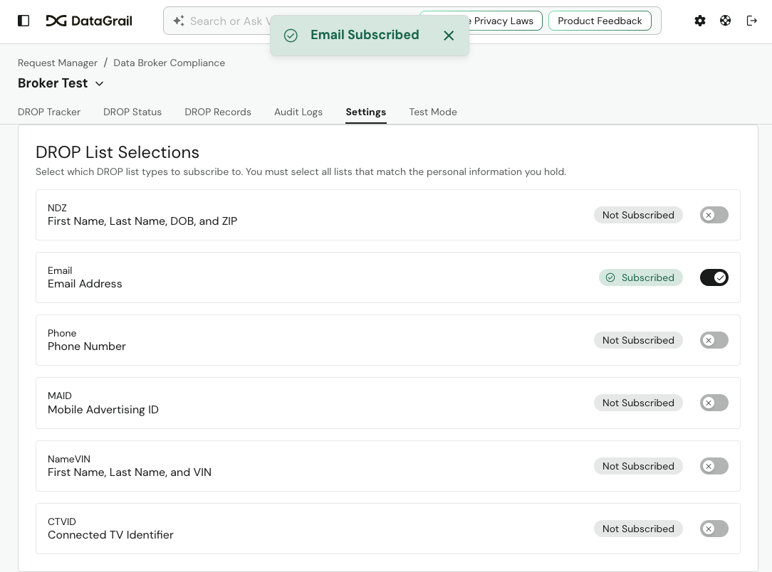 Toggling DROP list selections to Subscribed
