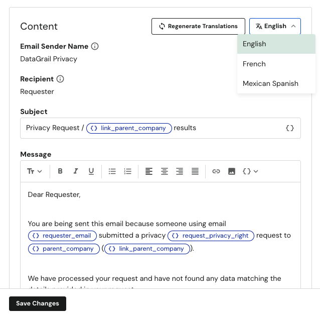 Email Template Language Translation