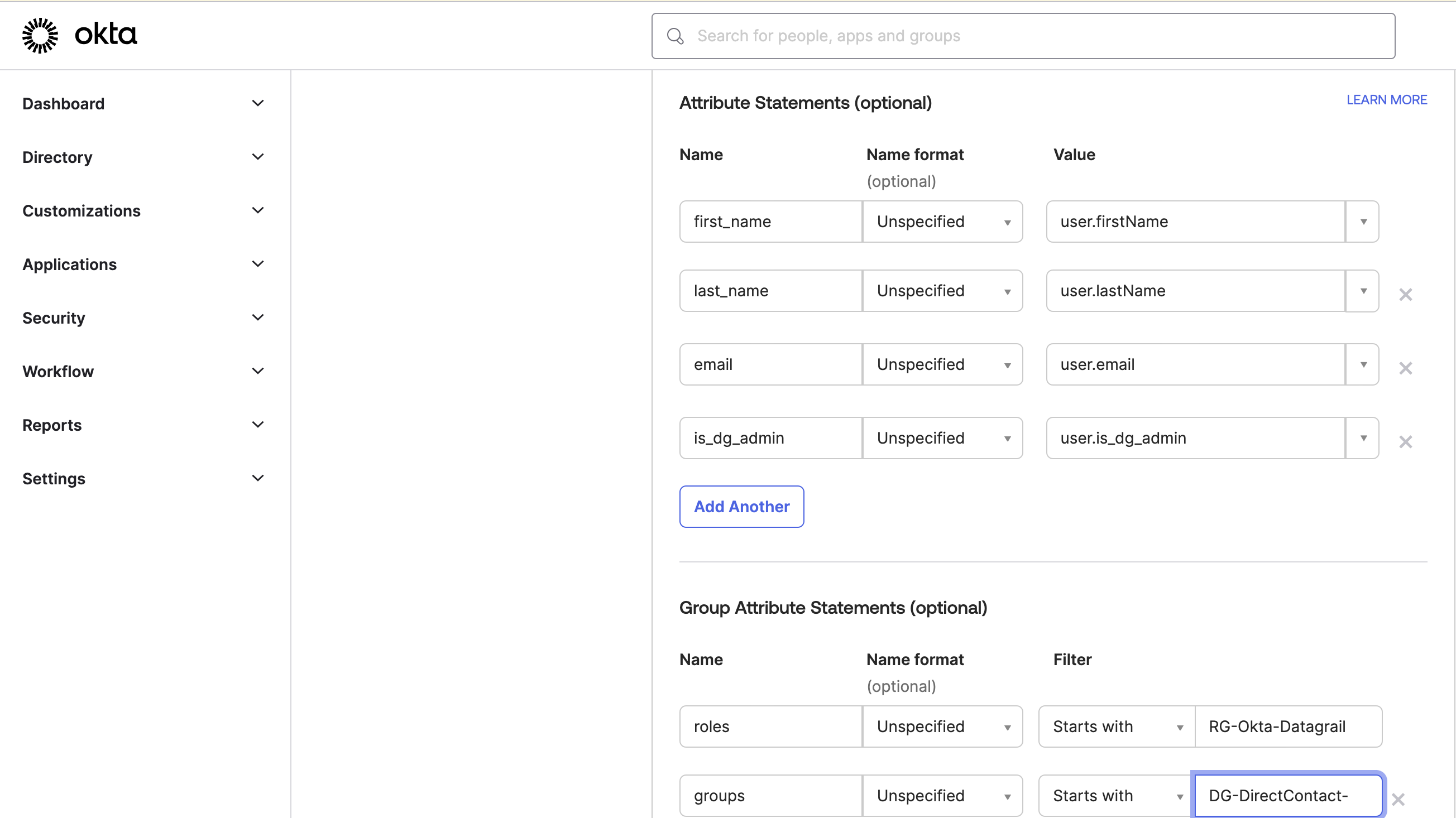 Group Attribute Settings