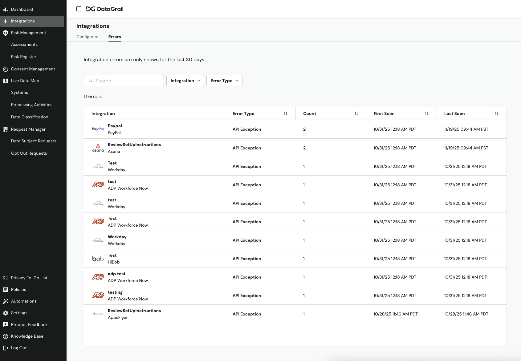 Integration Error Dashboard