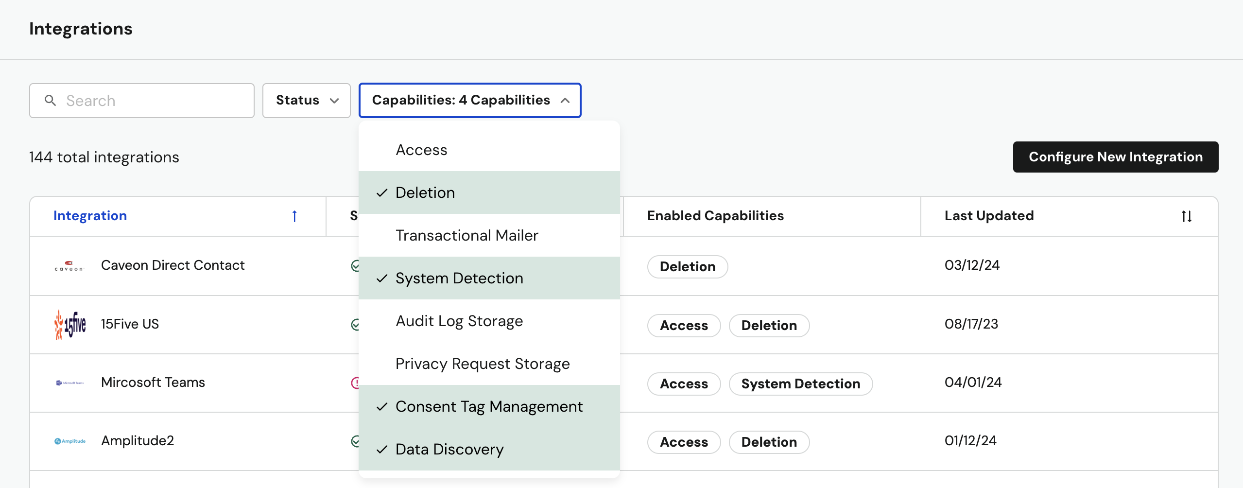 Integration Capabilities Filter