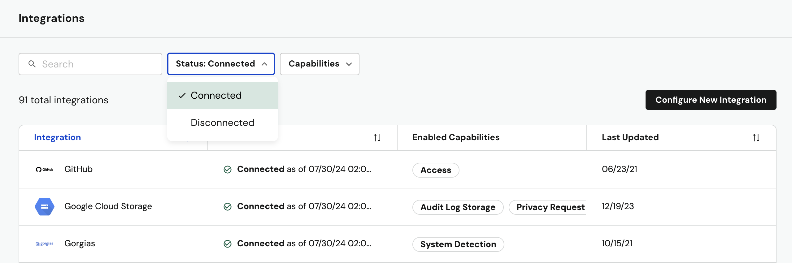 Integration Status Filter