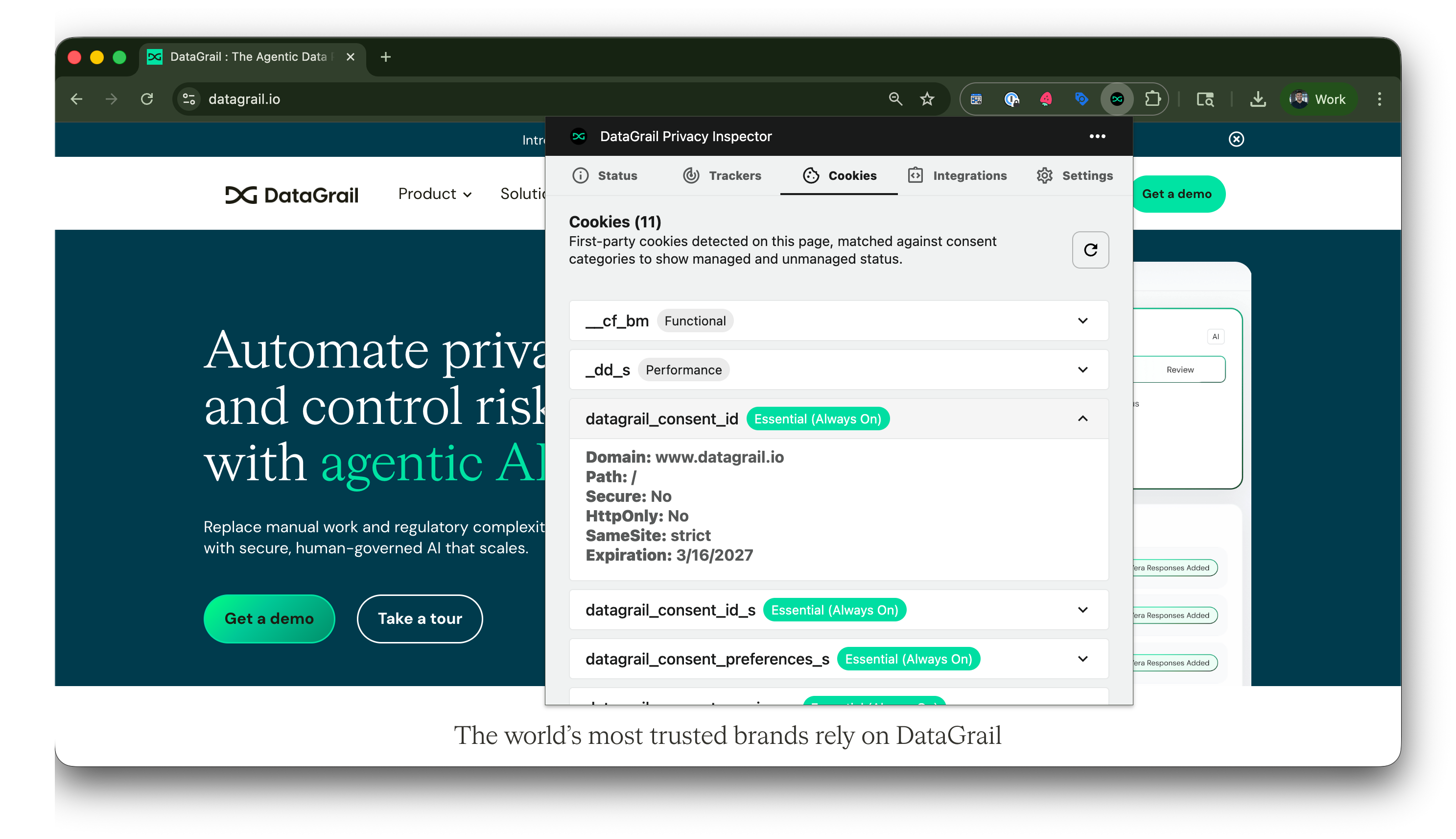 Privacy Inspector cookies tab