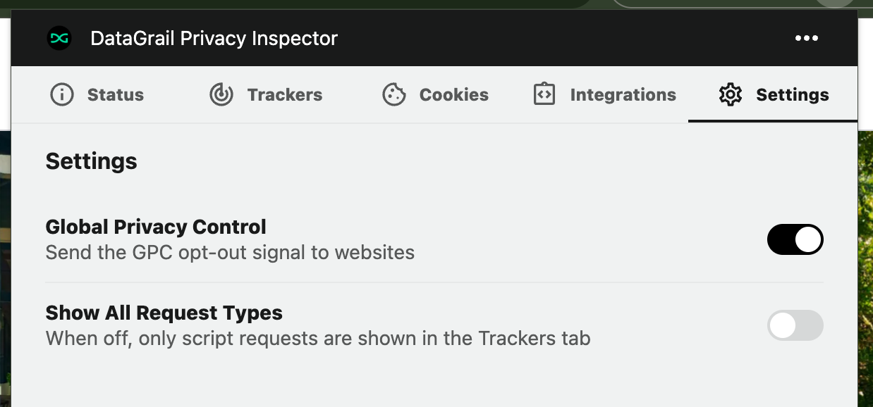 Privacy Inspector GPC opt-out toggle