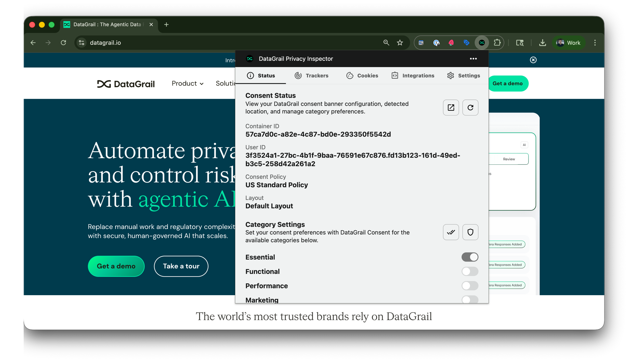 Privacy Inspector Status tab