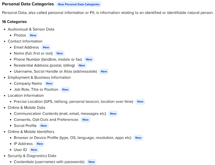 Automated Data Category Updates List