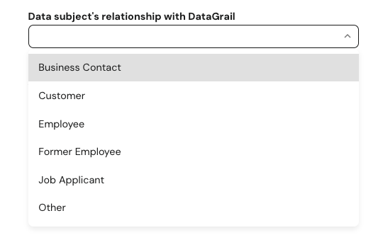Data Subject Relationship Dropdown