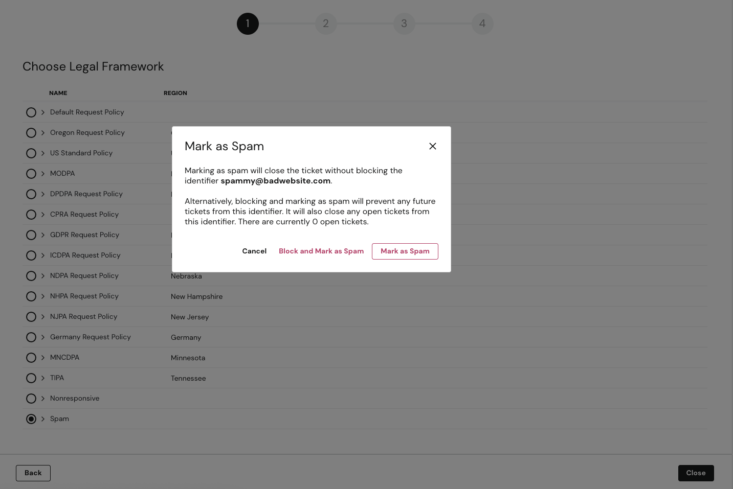 Request Wizard Mark as Spam