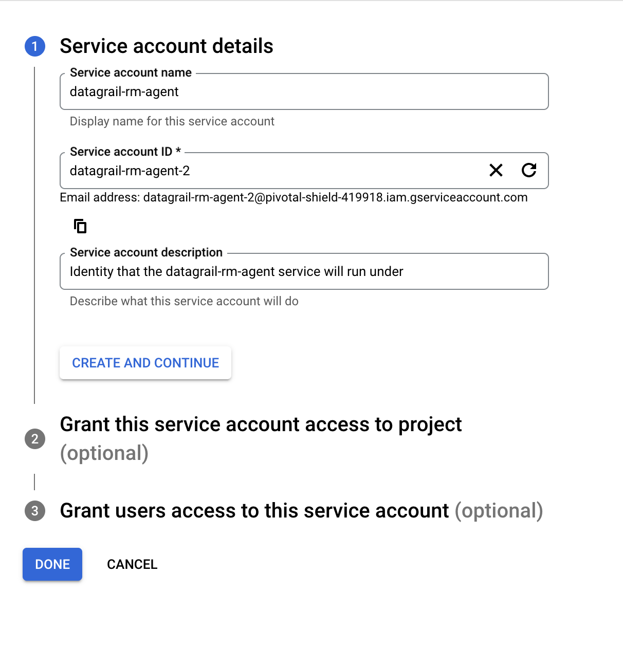 Service Account Details