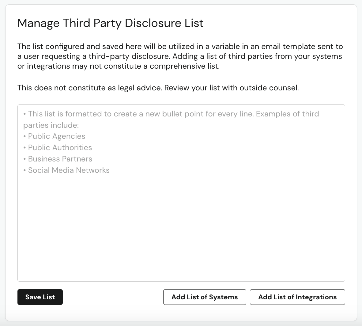 Third Party Disclosures List