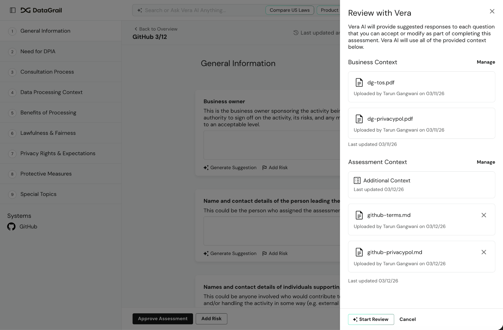 Vera Assessment AutoFill review panel