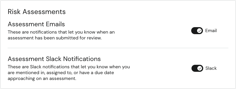 Assessment Slack Notifications toggle in Settings